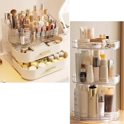 360 Rotating and Stackable Makeup Organizer with 2 Drawers