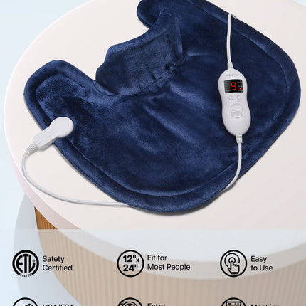 Extra Large Heating Pad for Shoulders Neck and Back, 9 Temperature Settings, Fsa Hsa Eligible, 19"X 24"，Birthday Mothers Day Gifts for Women Men, Blue