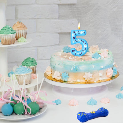 Blue Dog Paw Birthday Number Candles
