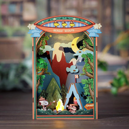DIY Miniature Kit Book Nook - Snoopy'S Beagle Scouts Camp Scene | Detailed Light-Up Character Diorama Craft | Charming Puzzle Kit | Shelf Decor | Gift for Snoopy & Peanuts Fans