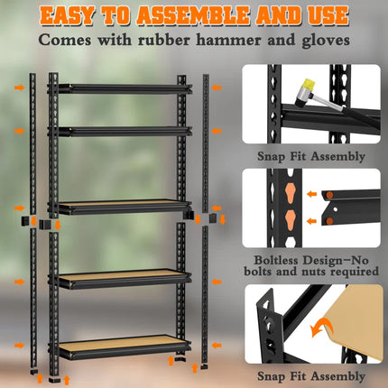 5-Tier Storage Shelving Unit, 2020 Lbs Capacity, Heavy Duty Adjustable Metal Utility Shelf, for Garage, Kitchen, Pantry, Basement, Bathroom, Laundry
