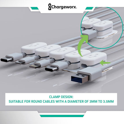 Magnetic Cable Holder Cable Management Multipurpose Desktop Cable Management System, 10-Pack, Great for USB-C, Lightning, Micro-Usb & Other Cables Sticks to Any Surface (White - 10 Pack)