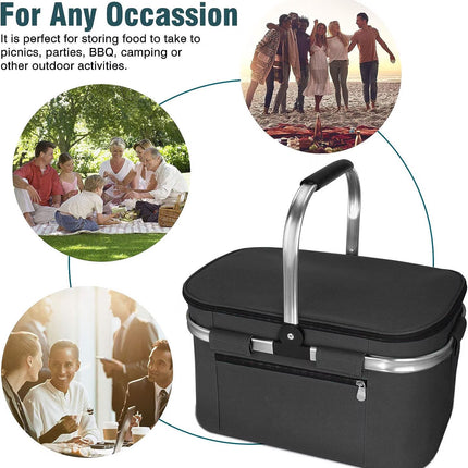 MUZOOY Insulated Cooler Bag Picnic Basket,Leakproof Collapsible Portable Cooler， Premium Folding Basket, Foldable Insulated Basket