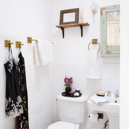 5-Piece Bathroom Hardware Set – Antique Gold (Muted Finish – Not Shiny), Wall Mounted Towel Bar, Towel Ring, Toilet Paper Holder & Robe Hooks, Bathroom Accessories Set Complete