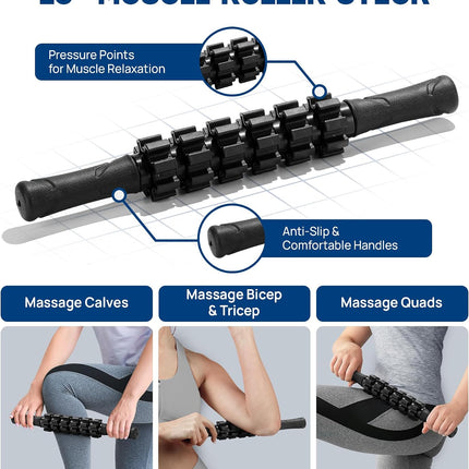 Yes4All Foam Muscle Roller Set, 7-In-1 High-Density Set of Back Roller, Fascia Massage Tool, Stretch Strap, Spiky, Peanut & Smooth Massage Balls, Carry Bag - Ideal for Muscle Care & Relaxation