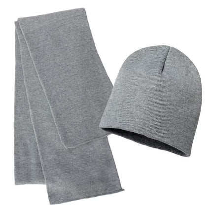 Knit Sports Winter Rugby Solid Plain Beanie Scarf Set for Men & Women - Stay Warm & Stylish (Heather Grey)