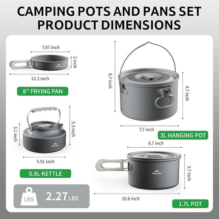 Camping Cookware Set Mess Kit for Backpacking Gear, Camp Cooking Set, Camping Pots and Pans Set for Outdoor Backpacking Camping Hiking Picnic