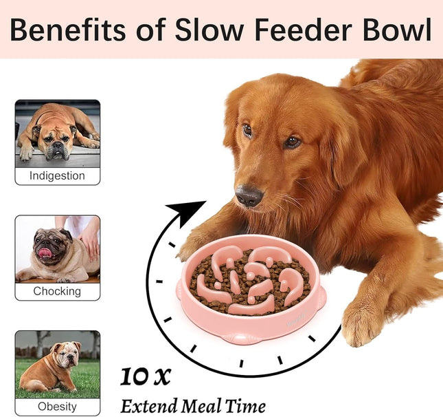 2-Pack Slow Feeder Dog Bowls, 4 Cups, Dog Puzzle Feeder Bowl