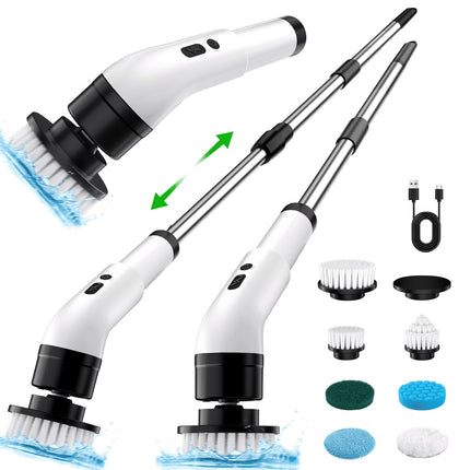Electric Spin Scrubber Cordless - 500RPM Power Scrubber for Shower Cleaning, Bathroom Scrub Brush with 7 Replaceable Brush Heads & Extendable Handle, 2-Speed Electric Cleaner