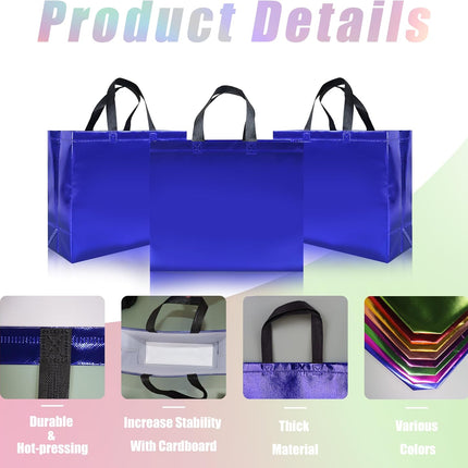 15 Pcs Glossy Blue Reusable Gift Bags with Handles, Party Gift Bags Bulk with Sturdy Bases, Ideal Goodie Bag for Birthday, Wedding, Christmas, Holiday-12.6 X 4.7 X 11 In