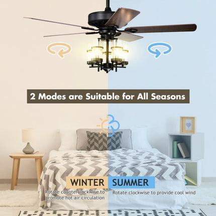 50 Inch Noiseless Ceiling Fan Light with Explosion-Proof Glass Lampshades
