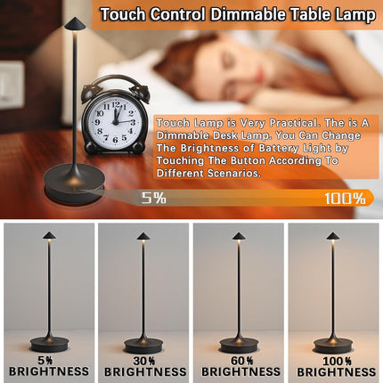 Cordless LED Table Lamp Rechargeable, Battery Operated Table Lamps Touch Dimmable, Portable Outdoor Table Light IP54 Waterproof for Patio Restaurants and Dining Home