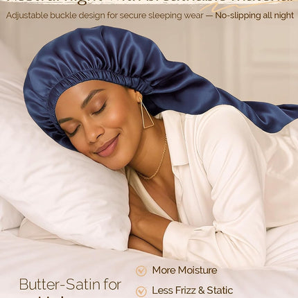 Adjustable Satin Sleep Bonnet, Double Layer Extra Long Hair Bonnet