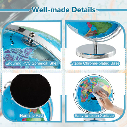 13 Inch Illuminated World Globe 720° Rotating Map with LED Light