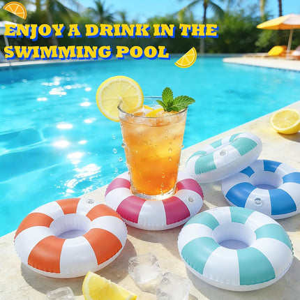 12 Pack Vintage Stripe Drink Floaties Pool Drink Floats Inflatable Drink Holder Floating Drink Holder Pool Accessories for Adults with Pump