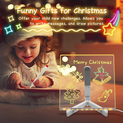LED Note Board with Colors 5.9" X 5.9", Message LED Light up Drawing Board with 7 Colors Pens and Stand, Suit for Home Office Birthday Valentine'S Day