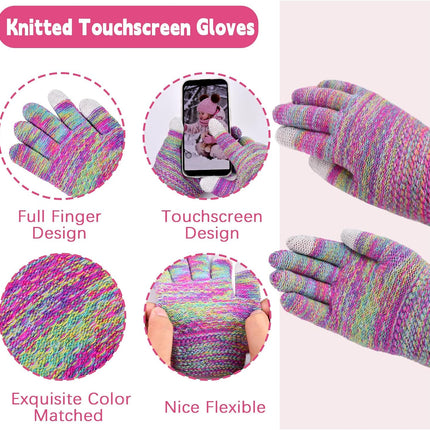 Kids Winter Hat Gloves Scarf Set Girls, Children Beanies Hats with Pom Pom