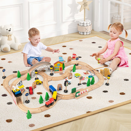 78 Pieces Wooden Train Set Activity Railway Playset for Kids Aged 18M+