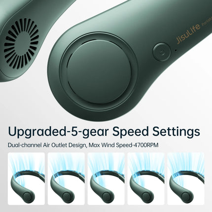 Portable Neck Fan, Rechargeable Wearable Fan, Bladeless Hands-Free Cooling, Quiet 25Db, 5 Speeds, 16H Battery Life, Essential for Indoor/Outdoor, Gift for Women, Men - Green