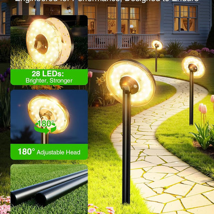 3X Larger & Taller Solar Pathway Lights Outdoor, 2 Pack Metal Solar Powered Garden Lights Waterproof, 2 Lighting Modes Adjustable Solar Landscape Path Lights for outside Yard Walkway Driveway