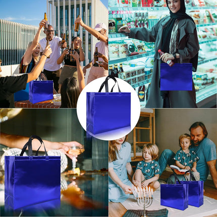 15 Pcs Glossy Blue Reusable Gift Bags with Handles, Party Gift Bags Bulk with Sturdy Bases, Ideal Goodie Bag for Birthday, Wedding, Christmas, Holiday-12.6 X 4.7 X 11 In