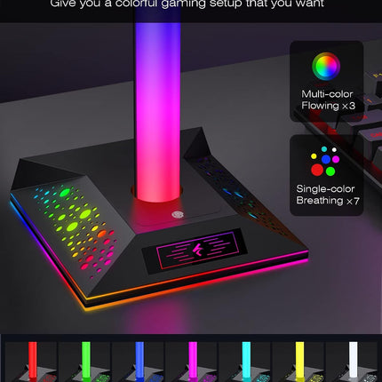 Headphone Stand Gaming Headset Holder RGB PC Gaming Accessories for Desk, Cool LED Headset Stand with 2 USB Charger for Gamer, Black