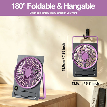 7.09" Small Portable Fan Rechargeable Battery Powered,6 Speeds Personal Mini Table Desk Fan for Office Bedroom,Travel Fan for Sleeping,Cruise Ship Beach Vocation Travel Essentials,Purple