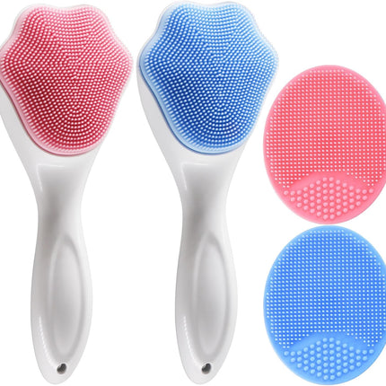 Silicone Face Scrubber and Exfoliator Brush - Facial Cleansing Brush for Blackhead, Acne, Pore, Cradle Cap - Deep Cleaning Skin Care 4 Pack