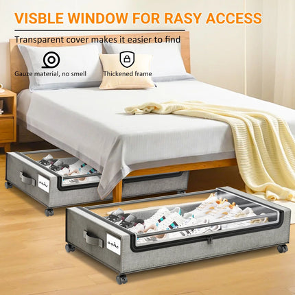 under Bed Storage with Wheels:2 Pack under the Bed Storage Bins, Collapsible under Bed Storage Bags for Clothes, Sheets,Shoes,Linen-Like Grey