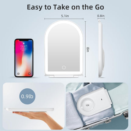 Rechargeable Travel Makeup Mirror with Lights Small 10X Magnify