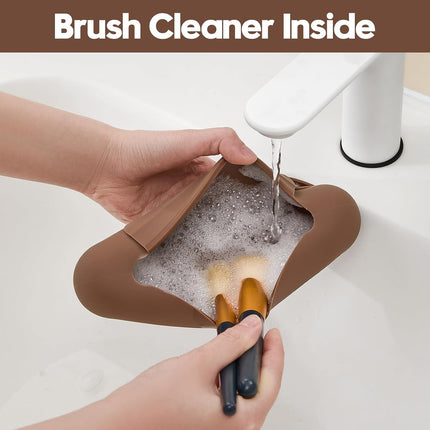 Silicone Makeup Brush Holder，Travel Makeup Bag-Soft Portable Cosmetic Face Brushes Holder，Large Travel Makeup Brush Case with Anti-Fall Out Magnetic Closure