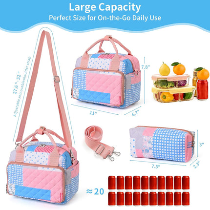 Quilted Lunch Bag Set and Floral Quilted Tote Bag(Pinkpatch)