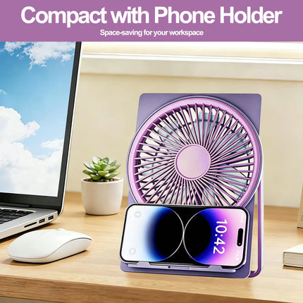 7.09" Small Portable Fan Rechargeable Battery Powered,6 Speeds Personal Mini Table Desk Fan for Office Bedroom,Travel Fan for Sleeping,Cruise Ship Beach Vocation Travel Essentials,Purple