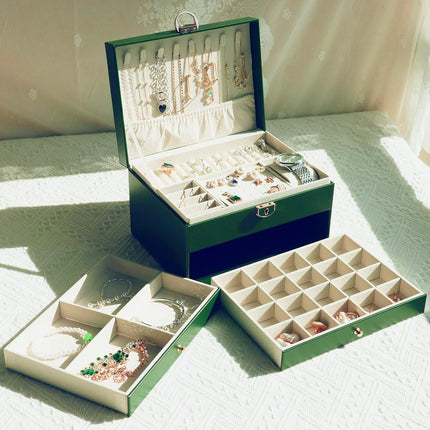 Jewelry Organizer Box PU Leather Double-Layer Pull-Out Drawer & Multiple Compartments - Premium Jewelry Storage for Necklaces, Rings, Bracelets - Nice Christmas Gift for Women, Men