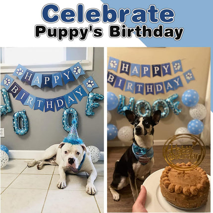 Dog Birthday Party Supplies, Adjustable Blue Dog Bandana Set