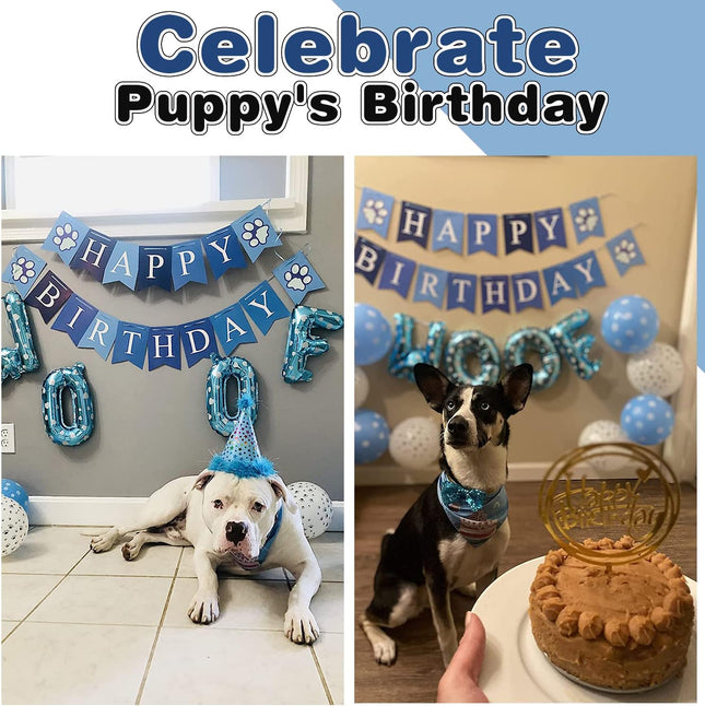 Dog Birthday Party Supplies, Adjustable Blue Dog Bandana Set