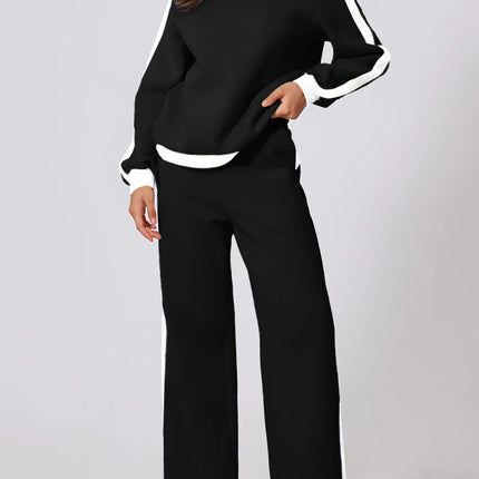 Womens Sweatsuits 2 Piece Set Fleece Lined Outfits Crew Neck Colorblock Long Sleeve Sweatshirt Jogger Pants Tracksuit Set with Pockets