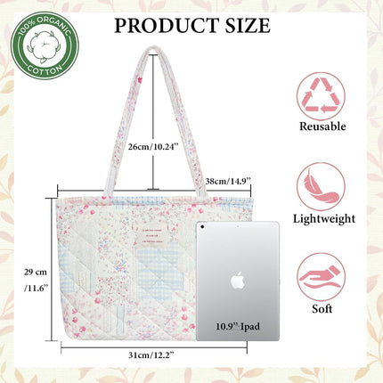 Top Zipper Floral Quilted Bag Small Tote Bag for Women
