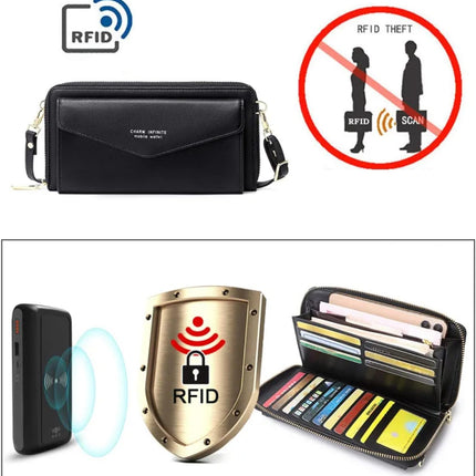 Faux Leather Crossbody Phone Bag for Women, RFID Blocking Touch Screen Wallet Shoulder Handbag with Clear Phone Window