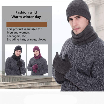 Mens Winter Scarf Hats and Gloves Set Knit Beanie Hat Warmer Scarfs and Touchscreen Glove 3 Pcs for Men