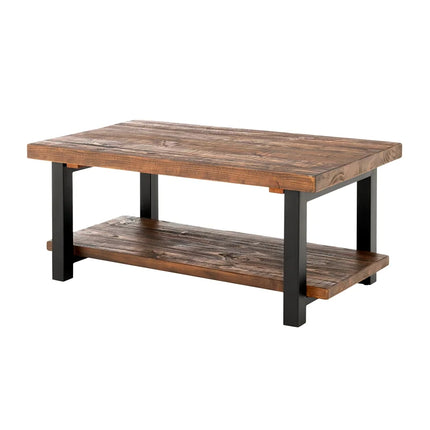 Rundell Pomona Rustic Industrial Modern Vintage Metal and Solid Wood Coffee Table with Storage, Easy Assembly, Small Rectangle Coffee Table, 42 in X 24 in X 18 In
