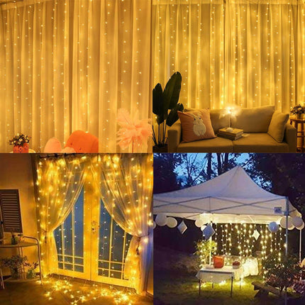 300 LED Curtain String Lights, Fairy String Lights with 8 Light Modes & Remote Controlled, 9.8X9.8Ft Indoor Outdoor String Lights for Christmas, Weddings, Party, Bedroom, Wall, Window (Warm White)