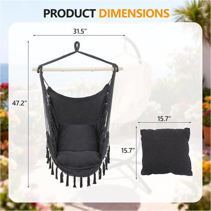 XXL Macrame Hammock Chair - Comfortable Indoor/Outdoor Swing with Drink Holder