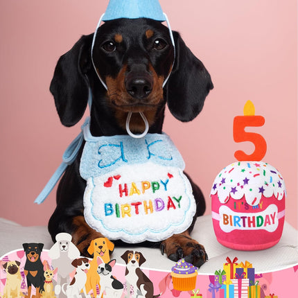 Dog Birthday Cake Toy Squeaky Plush Gift,5Th,Pink