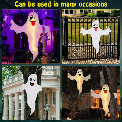 2PCS  Halloween Ghost Lighted Hanging Decoration Outdoor Decor - Hallowmas Tree Hugger Friendly Spooky Party Supplies (Batteries Not Included)