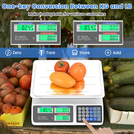 66Lb Price Computing Scale Commercial Food Scale with Dual LCD Displays