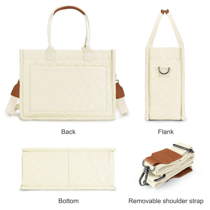 Quilted Tote Bags for Women, Lightweigh Puffy Tote Bag, Quilted Woman Bag for Work Travel(Beige)