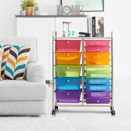 15-Drawer Utility Rolling Cart with Drawers Multi-Use Storage