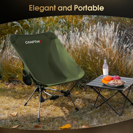 Portable Camping Chair, Lightweight Compact Backpacking Chair with Side Pocket, Wide Seat Folding Chair for Camping, Hiking, Beach - Supports 330Lbs, Green