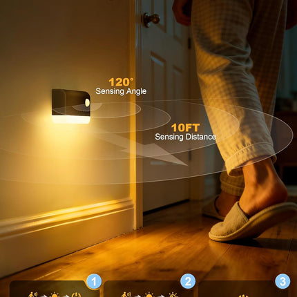 Motion Sensor Rechargeable Night Lights, 3 Modes 3CCT 3Pack,Black